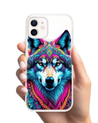 Etui do iPhone 12 przeźroczyste, silikonowe Flexi, Dzika Mandala, Wilk