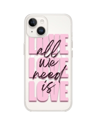 Etui do iPhone 14 Plus z MagSafe przeźroczyste, silikonowe Flexi, Positive Vibes, All We Need Is Love
