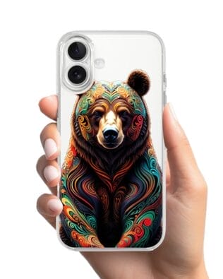 Etui do iPhone 17 przeźroczyste, silikonowe Flexi, Dzika Mandala, Niedźwiedź