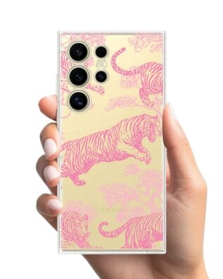 Etui do Samsung Galaxy S24 Ultra przeźroczyste, silikonowe Flexi, Mystic, Różowe tygrysy