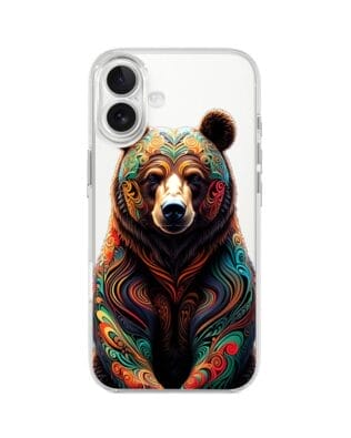 Etui do iPhone 17 przeźroczyste, silikonowe Flexi, Dzika Mandala, Niedźwiedź