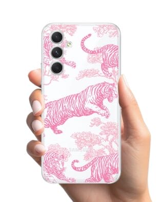 Etui do Samsung Galaxy A54 5G przeźroczyste, silikonowe Flexi, Mystic, Różowe tygrysy