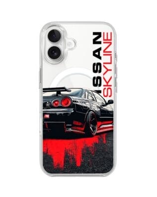 Etui do iPhone 17 z MagSafe przeźroczyste, silikonowe Flexi, Szybkie Auta, czarny Skyline