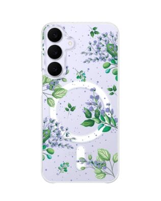 Etui do Samsung Galaxy S25 FE z MagSafe przeźroczyste, silikonowe Flexi, fioletowe kwiatki