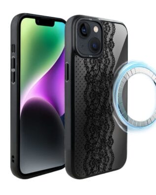 Etui do iPhone 14 Plus IBIZU DropGuard Matt z MagSafe, Midnight, Ornamentowa koronka