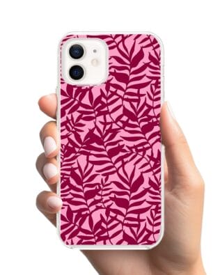 Etui do iPhone 12 z MagSafe przeźroczyste, silikonowe Flexi, bordowe liście