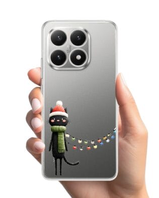 Etui do Xiaomi 15T przeźroczyste, silikonowe Flexi, Przytulne święta, Kot przebrany za elfa