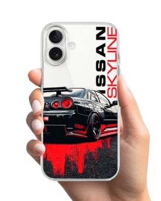 Etui do iPhone 17 przeźroczyste, silikonowe Flexi, Szybkie Auta, czarny Skyline