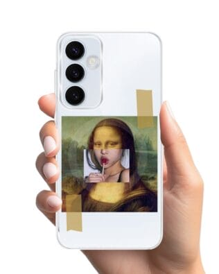 Etui do Samsung Galaxy A55 5G z MagSafe przeźroczyste, silikonowe Flexi, Mona Lisa z lizakiem