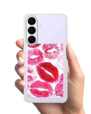 Etui do Samsung Galaxy S25 FE przeźroczyste, silikonowe Flexi, pocałunki z napisem „love”