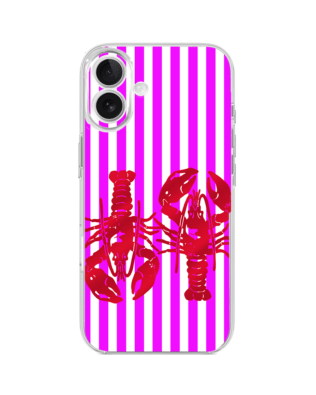 Etui do iPhone 17 przeźroczyste, silikonowe Flexi, Summer Patterns, kraby z różowymi paskami