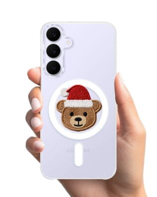 Etui do Samsung Galaxy S25 FE z MagSafe przeźroczyste, silikonowe Flexi, Przytulne święta, Miś mikołajek