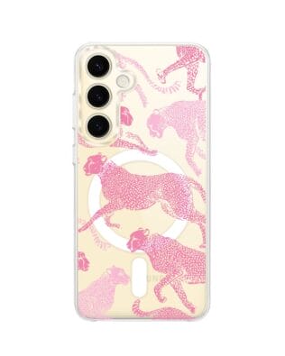 Etui do Samsung Galaxy S24 z MagSafe przeźroczyste, silikonowe Flexi, Mystic, Różowe pumy