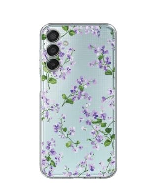 Etui do Samsung Galaxy M15 5G przeźroczyste, silikonowe Flexi, Fioletowe Bratki