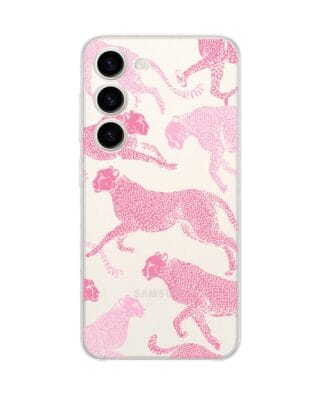 Etui do Samsung Galaxy S23 przeźroczyste, silikonowe Flexi, Mystic, Różowe pumy