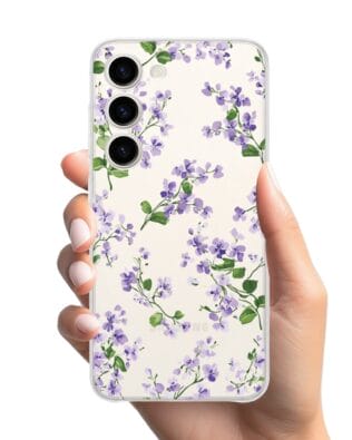 Etui do Samsung Galaxy S23 FE 5G przeźroczyste, silikonowe Flexi, Fioletowe Bratki