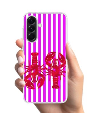 Etui do Samsung Galaxy A56 5G z MagSafe przeźroczyste, silikonowe Flexi, kraby z różowymi paskami
