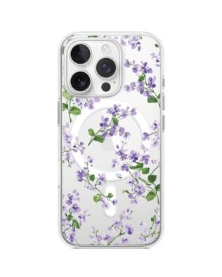 Etui do iPhone 13 Pro z MagSafe przeźroczyste, silikonowe Flexi, Fioletowe Bratki