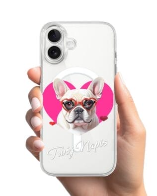 Etui do iPhone 17 z MagSafe przeźroczyste, silikonowe Flexi, Puppy Love, pies rasy Buldog Francuski