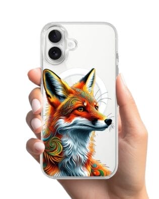 Etui do iPhone 17 z MagSafe przeźroczyste, silikonowe Flexi, Dzika Mandala, Twarz lisa