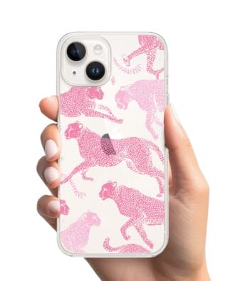 Etui do iPhone 13 Mini przeźroczyste, silikonowe Flexi, Mystic, Różowe pumy