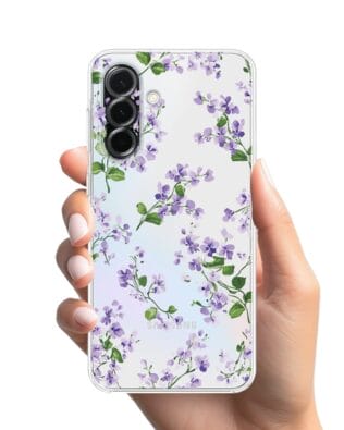 Etui do Samsung Galaxy A36 5G przeźroczyste, silikonowe Flexi, Fioletowe Bratki