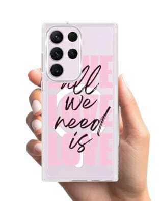 Etui do Samsung Galaxy S23 Ultra z MagSafe przeźroczyste, silikonowe Flexi, Positive Vibes, All We Need Is Love