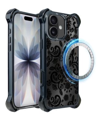 Etui do iPhone 17 IBIZU DropGuard Ultra z MagSafe, Midnight Mirror, Koronkowa Czerń