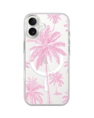 Etui do iPhone 17 z MagSafe przeźroczyste, silikonowe Flexi, Mystic, Różowe palmy