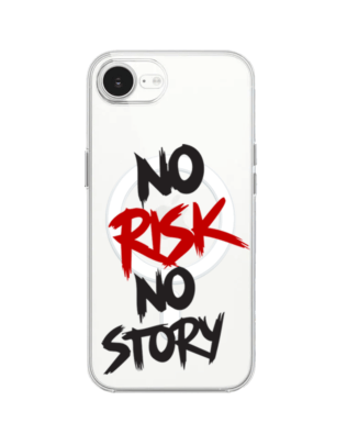 Etui do iPhone 16e z MagSafe przeźroczyste, silikonowe Flexi, Positive Vibes, No Risk No Story
