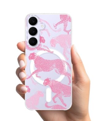 Etui do Samsung Galaxy S25 FE z MagSafe przeźroczyste, silikonowe Flexi, Mystic, Różowe pumy