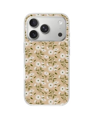 Etui do iPhone 17 Pro z MagSafe przeźroczyste, silikonowe Flexi, Summer Patterns, delikatne kwiatki na cielistym tle