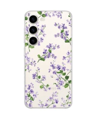 Etui do Samsung Galaxy S23 FE 5G przeźroczyste, silikonowe Flexi, Fioletowe Bratki