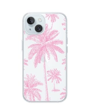 Etui do iPhone 15 przeźroczyste, silikonowe Flexi, Mystic, Różowe palmy