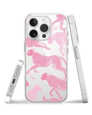 Etui do iPhone 14 Pro Max przeźroczyste, silikonowe Flexi, Mystic, Różowe pumy