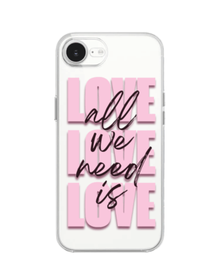 Etui do iPhone 16e przeźroczyste, silikonowe Flexi, Positive Vibes, All We Need Is Love