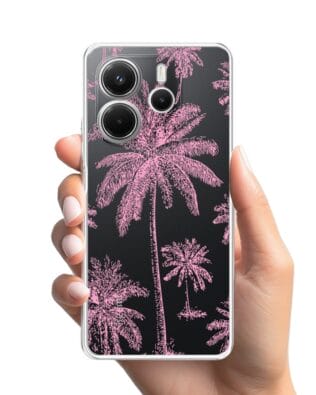 Etui do Xiaomi Redmi Note 14 4G przeźroczyste, silikonowe Flexi, Mystic, Różowe palmy