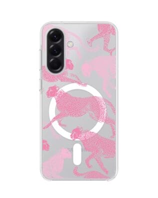 Etui do Samsung Galaxy A56 5G z MagSafe przeźroczyste, silikonowe Flexi, Mystic, Różowe pumy