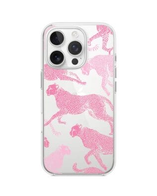 Etui do iPhone 16 Pro przeźroczyste, silikonowe Flexi, Mystic, Różowe pumy