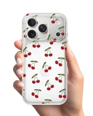 Etui do iPhone 17 Pro Max przeźroczyste, silikonowe Flexi, Mini Patterns, Wiśnie