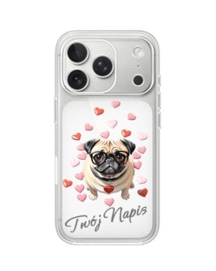 Etui do iPhone 17 Pro przeźroczyste, silikonowe Flexi, Puppy Love, pies rasy Mops