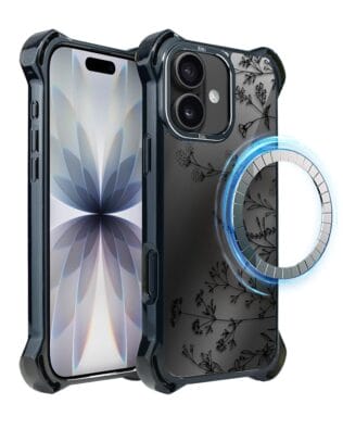Etui do iPhone 17 IBIZU DropGuard Ultra z MagSafe, Midnight Mirror, Dotyk kwiatów