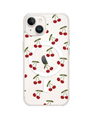 Etui do iPhone 14 Plus z MagSafe przeźroczyste, silikonowe Flexi, Mini Patterns, Wiśnie