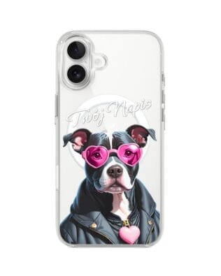 Etui do iPhone 17 z MagSafe przeźroczyste, silikonowe Flexi, Puppy Love, pies rasy Amstaff