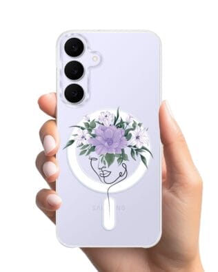 Etui do Samsung Galaxy S25 FE z MagSafe przeźroczyste, silikonowe Flexi, kobieta z Kwiatami