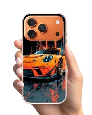 Etui do iPhone 17 Pro Max z MagSafe przeźroczyste, silikonowe Flexi, Szybkie Auta, Pomarańczowa 911