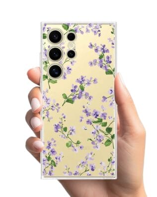 Etui do Samsung Galaxy S24 Ultra przeźroczyste, silikonowe Flexi, Fioletowe Bratki