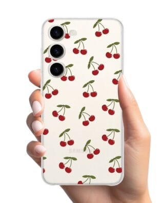 Etui do Samsung Galaxy S23 przeźroczyste, silikonowe Flexi, Mini Patterns, Wiśnie