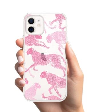 Etui do iPhone 12 Mini przeźroczyste, silikonowe Flexi, Mystic, Różowe pumy