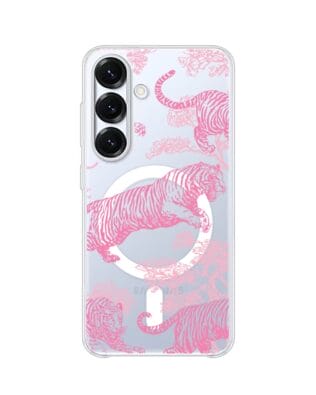 Etui do Samsung Galaxy S25 Plus z MagSafe przeźroczyste, silikonowe Flexi, Mystic, Różowe tygrysy